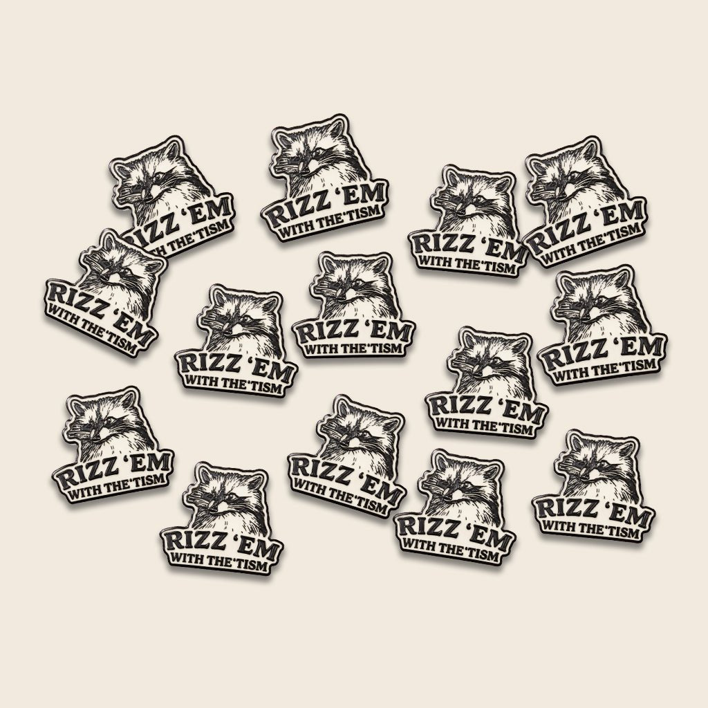 Rizz 'Em With The 'Tism Raccoon Metal Phone Sticker with 3M Sticky Backing - StickyPins