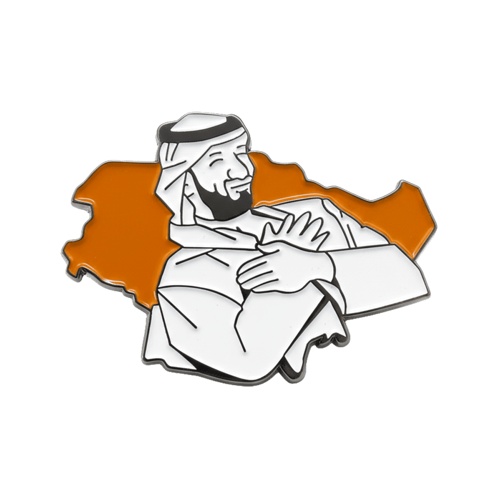 Mohammed bin Salman MBS Crossed Arms Orange Map Metal Phone Sticker With 3M Sticky Backing - StickyPins