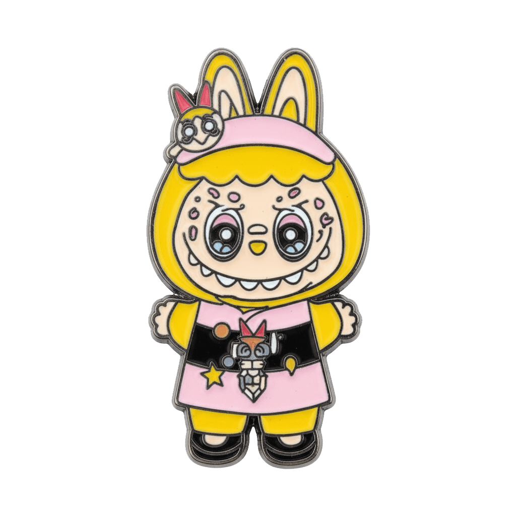 Yellow Labubu Metal Sticker With 3M Sticky Backing - StickyPins