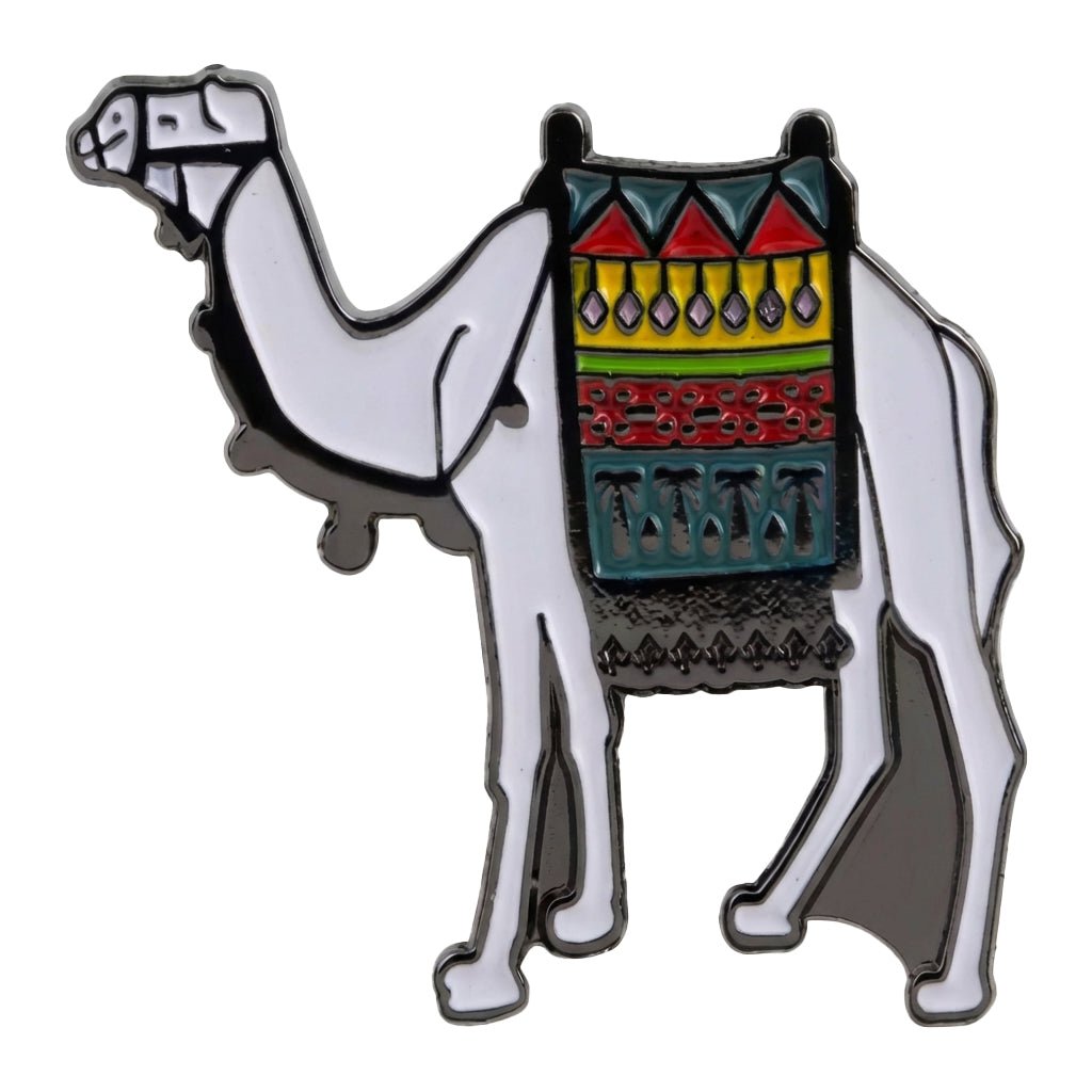 White Camel With Bedouin Blanket Metal Sticker With 3M Sticky Backing - StickyPins