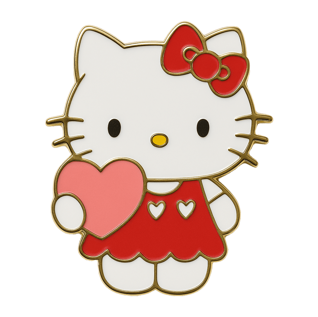 Hello Kitty With Heart Metal Sticker With 3M Sticky Backing - StickyPins