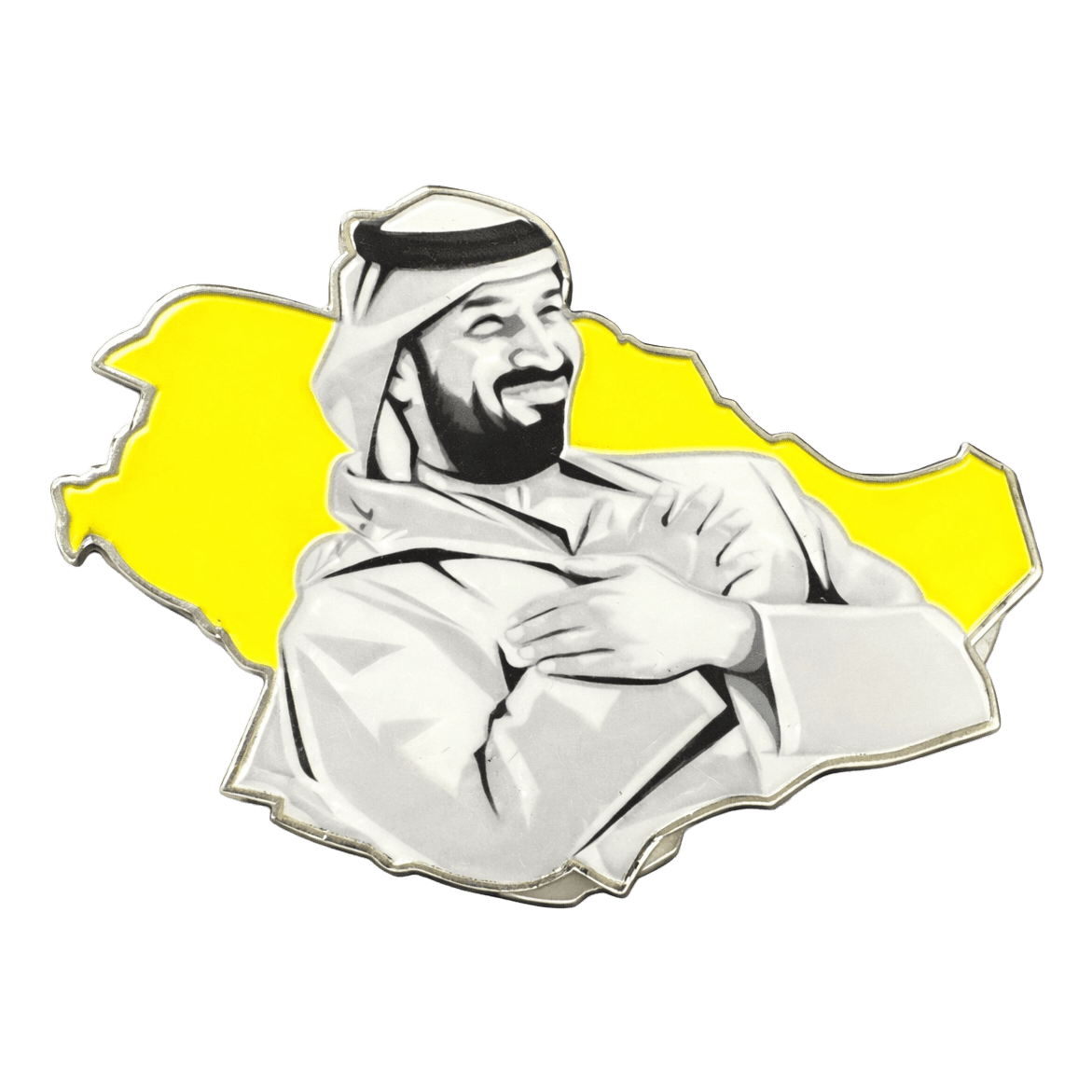 Mohammed bin Salman MBS Crossed Arms Yellow Map Metal Phone Sticker With 3M Sticky Backing - StickyPins