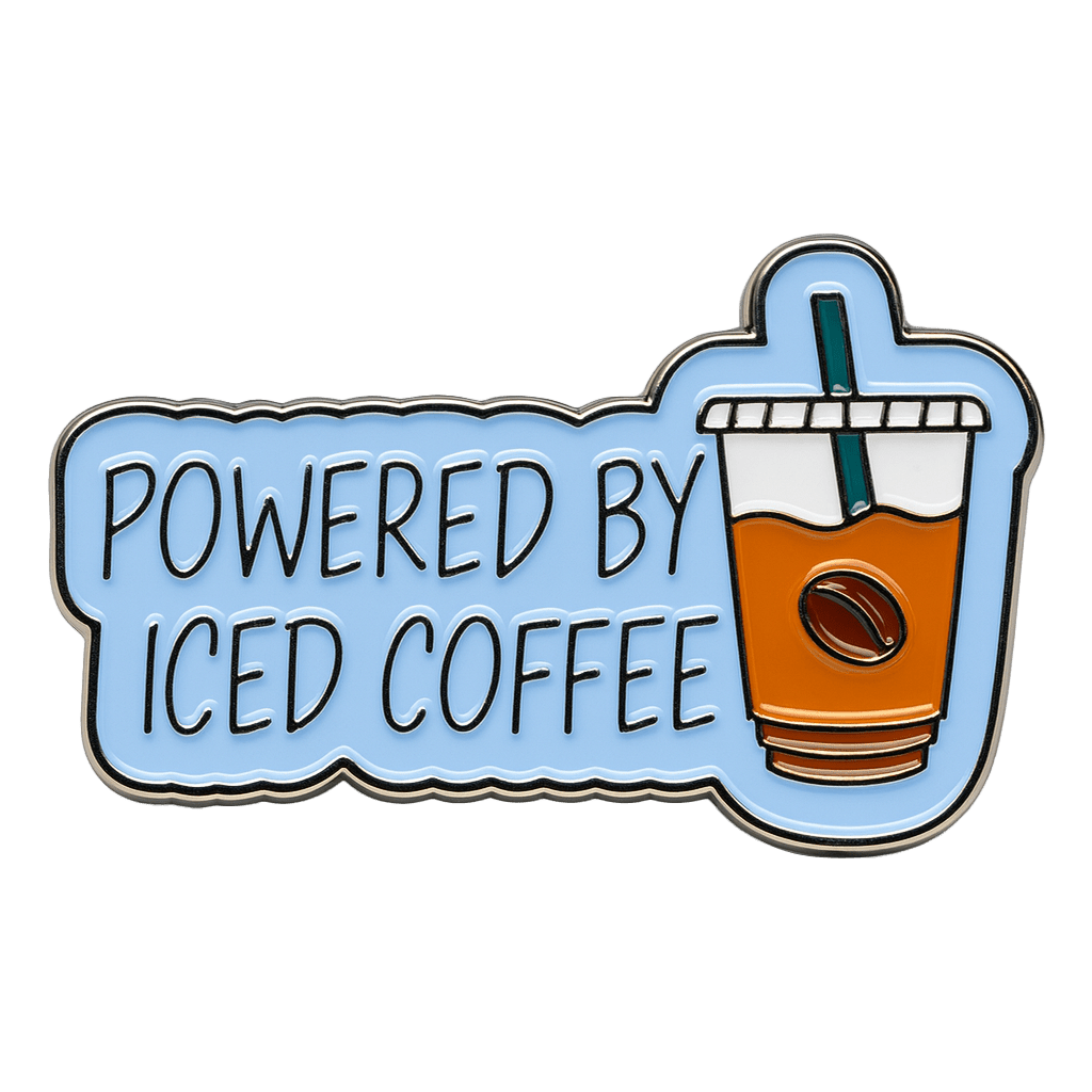 Powered By Iced Coffee Metal Phone Sticker With 3M Sticky Backing - StickyPins