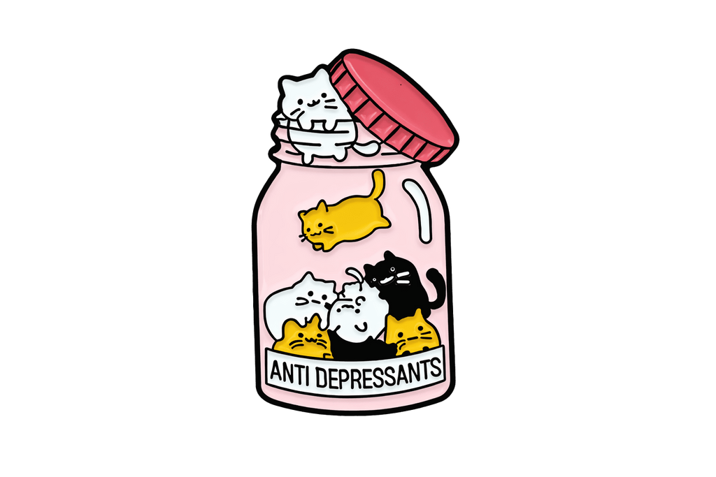 Anti - Depressants Cat Jar Metal Phone Sticker With 3M Sticky Backing - StickyPins