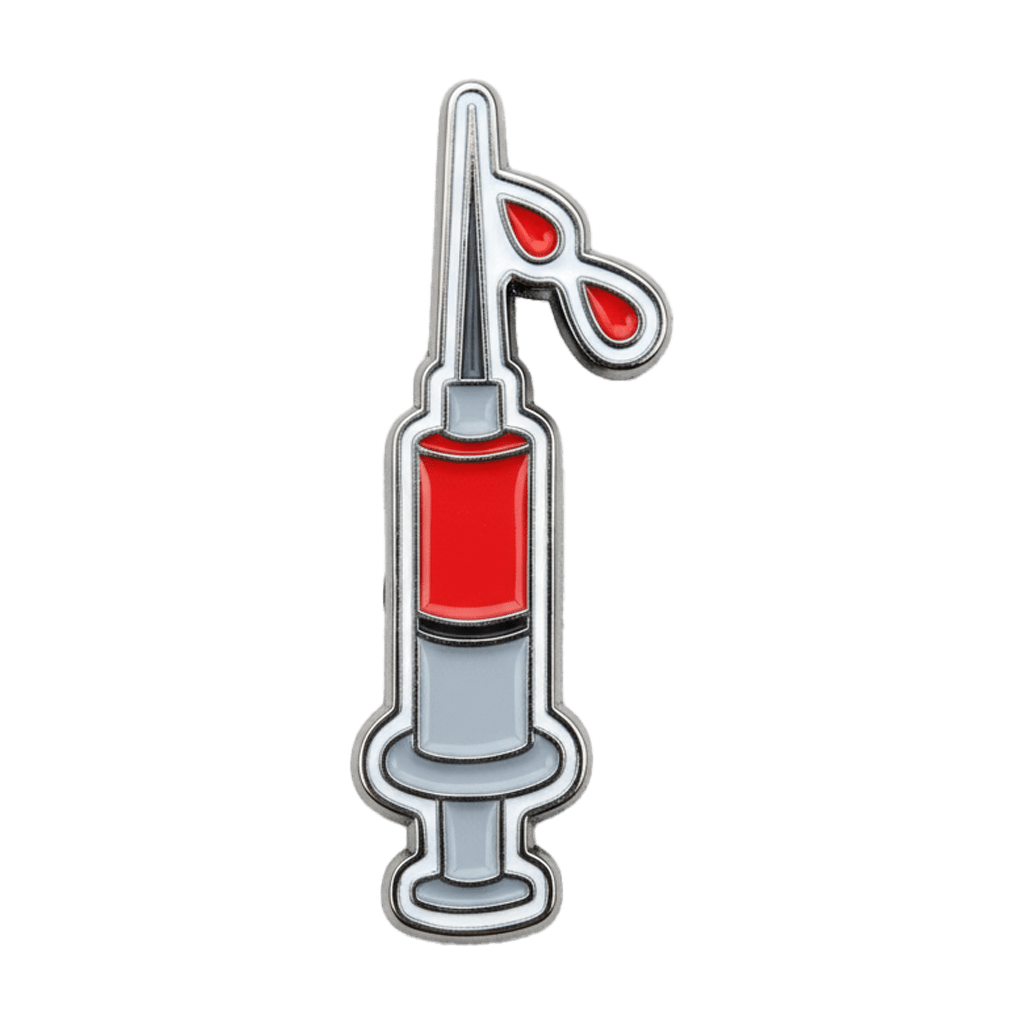 Syringe Metal Sticker With 3M Sticky Backing - StickyPins