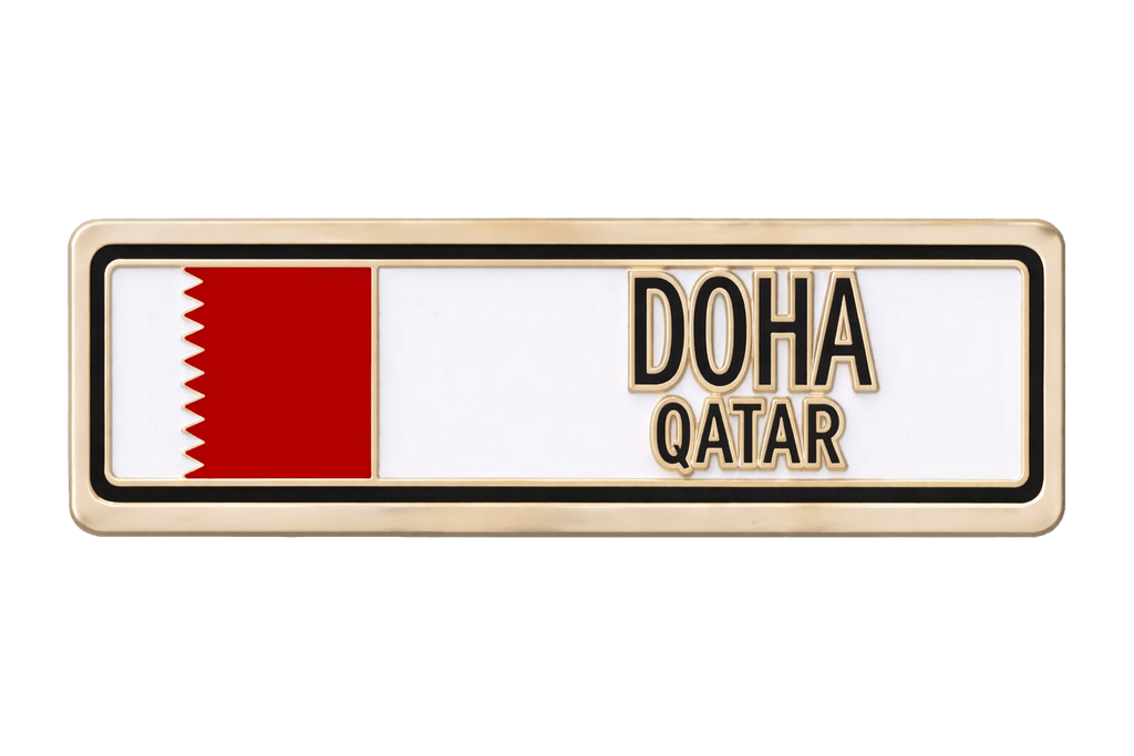 Doha Qatar Number Plate Metal Sticker With 3M Sticky Backing - StickyPins