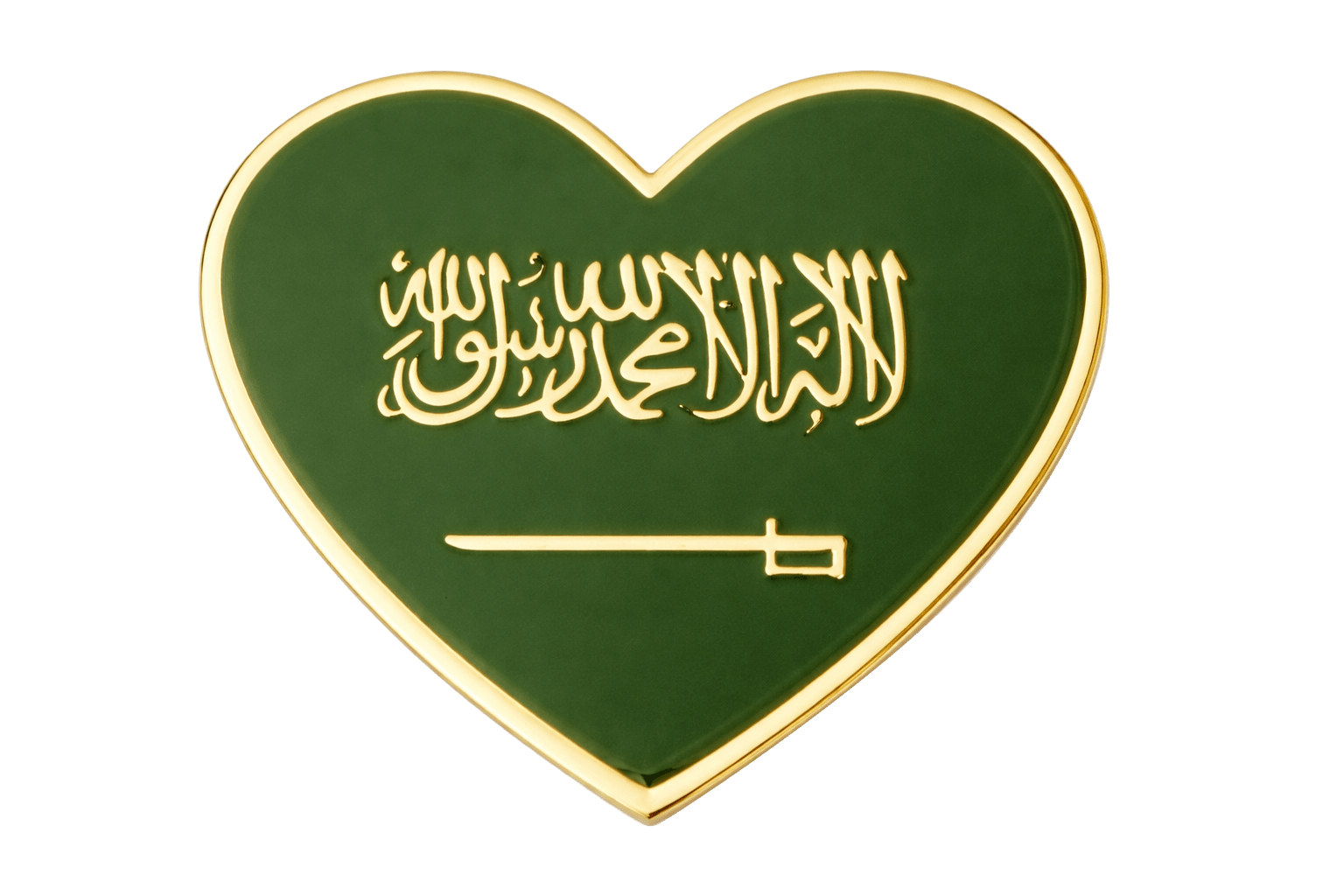 Saudi Flag Heart Green and Gold Metal Sticker With 3M Sticky Backing - StickyPins