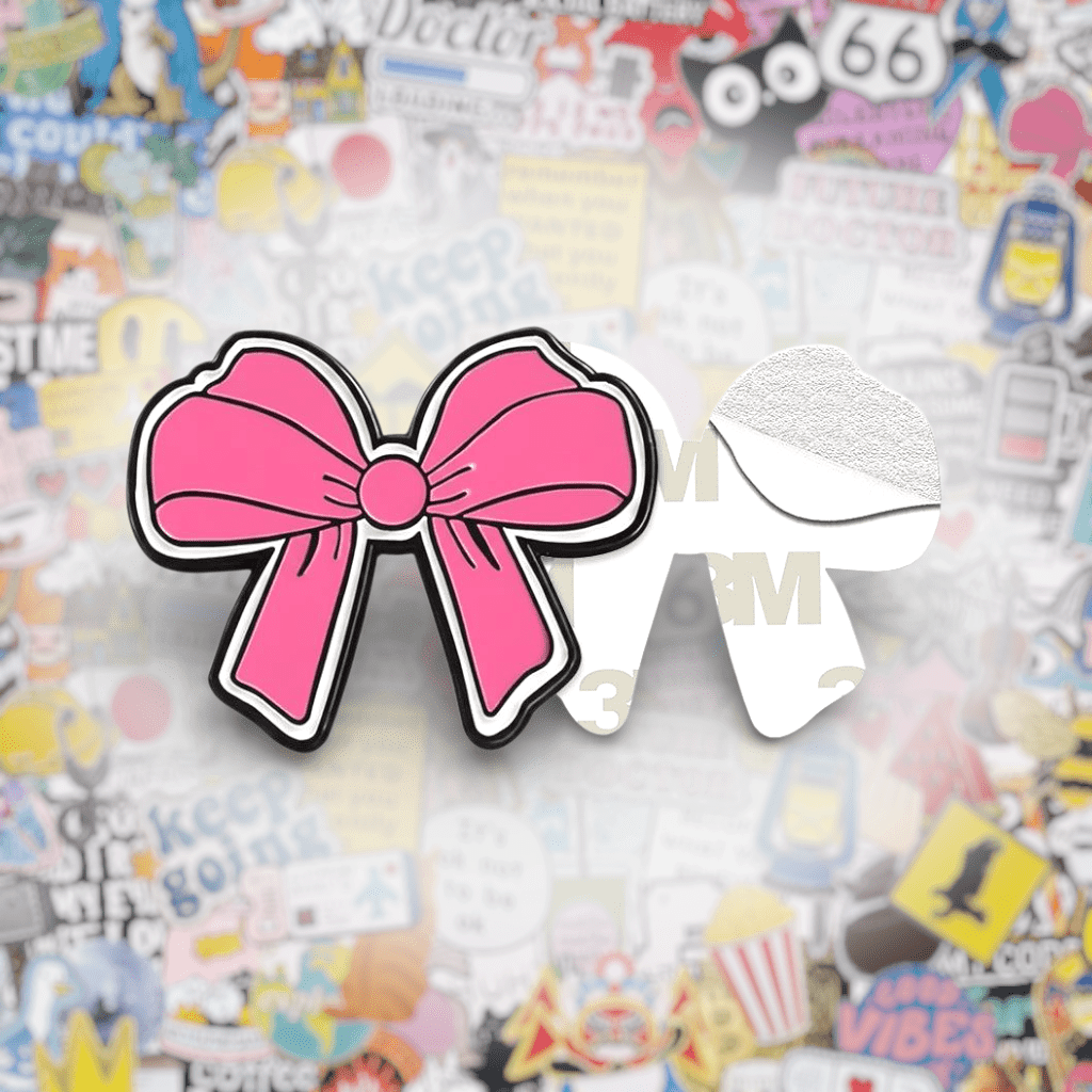 Pink Bow Metal Phone Sticker With 3M Sticky Backing - StickyPins