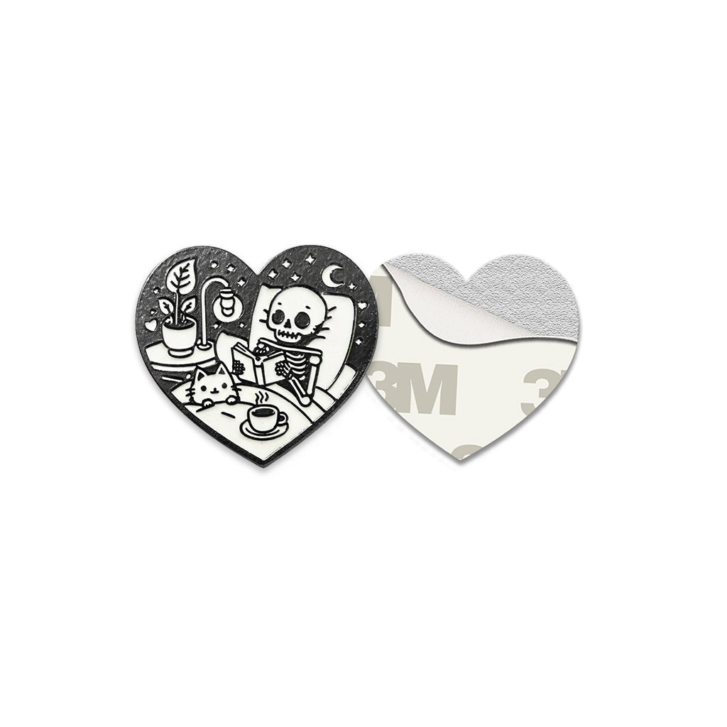 Cozy Skeleton Reading Metal Phone Sticker with 3M Sticky Backing - StickyPins