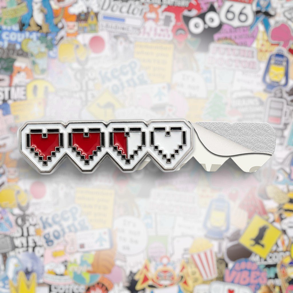 Pixel Hearts Life Bar Metal Phone Sticker With 3M Sticky Backing - StickyPins