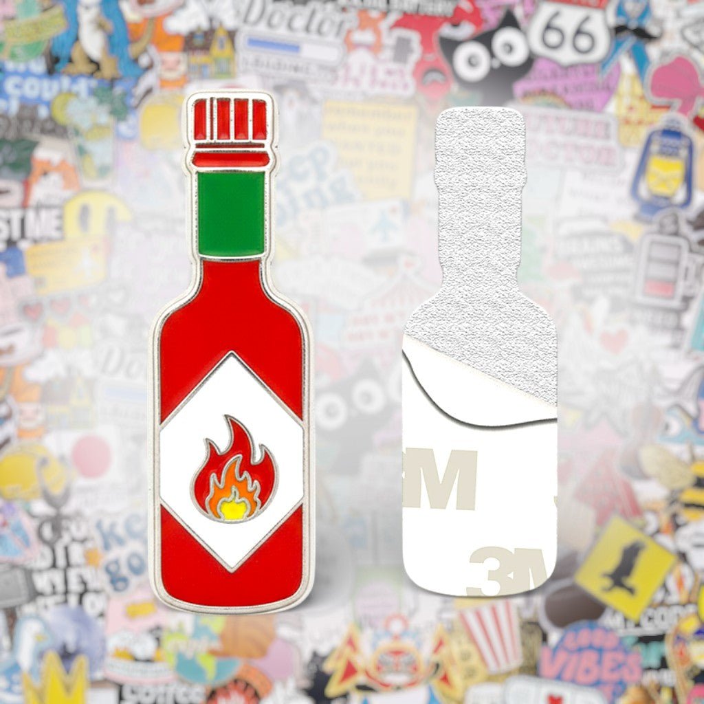 Hot Sauce Bottle Metal Phone Sticker With 3M Sticky Backing - StickyPins