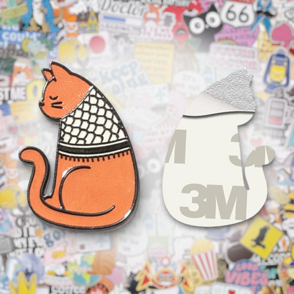 Palestine Keffiyeh Cat Metal Phone Sticker with 3M Sticky Backing - StickyPins