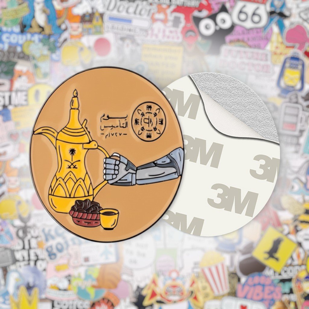 Saudi Founding Day Robot Coffee Dallah Metal Phone Sticker With 3M Sticky Backing - StickyPins