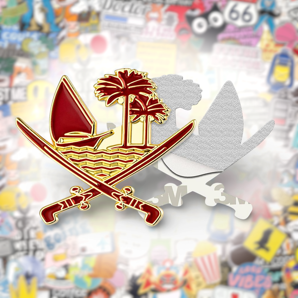 Qatar Emblem Gold Metal Phone Sticker With 3M Sticky Backing - StickyPins