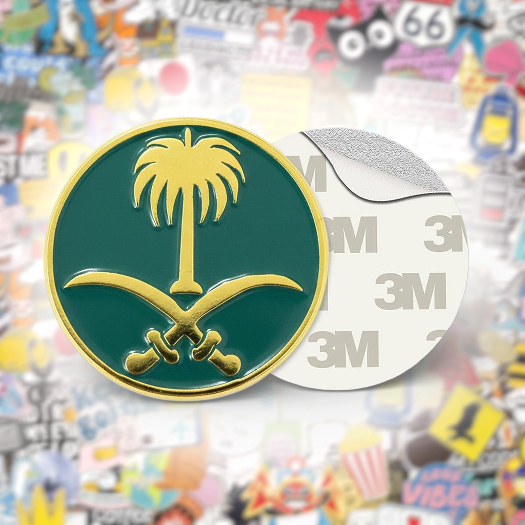 Saudi Palm & Swords Emblem Metal Phone Sticker With 3M Sticky Backing - StickyPins