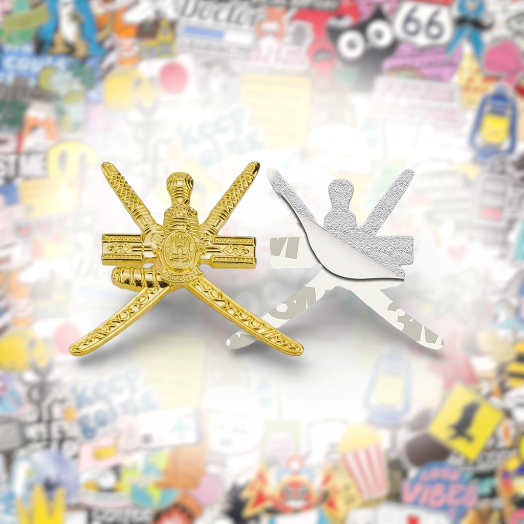 Oman National Emblem Khanjar Bo Sayfain Gold Metal Phone Sticker With 3M Sticky Backing - StickyPins