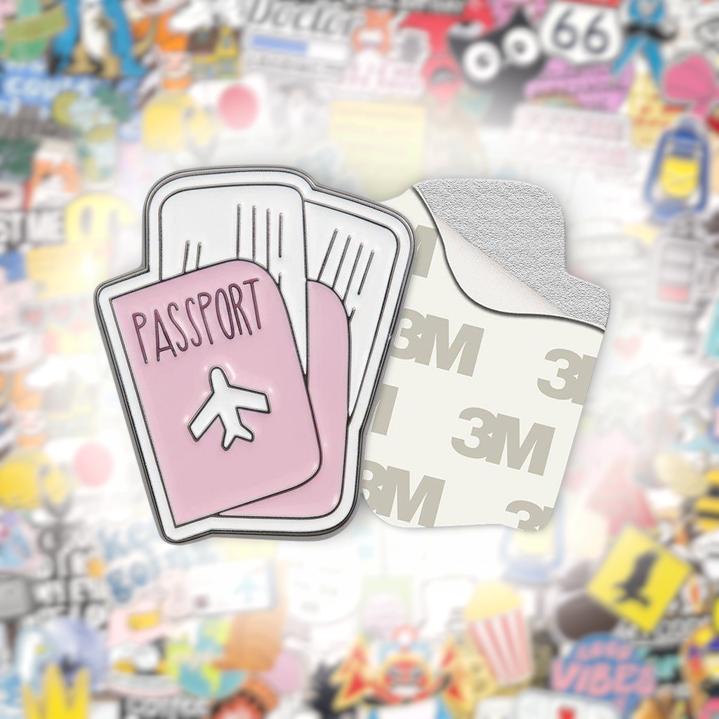 Pink Passport Metal Phone Sticker With 3M Sticky Backing - StickyPins