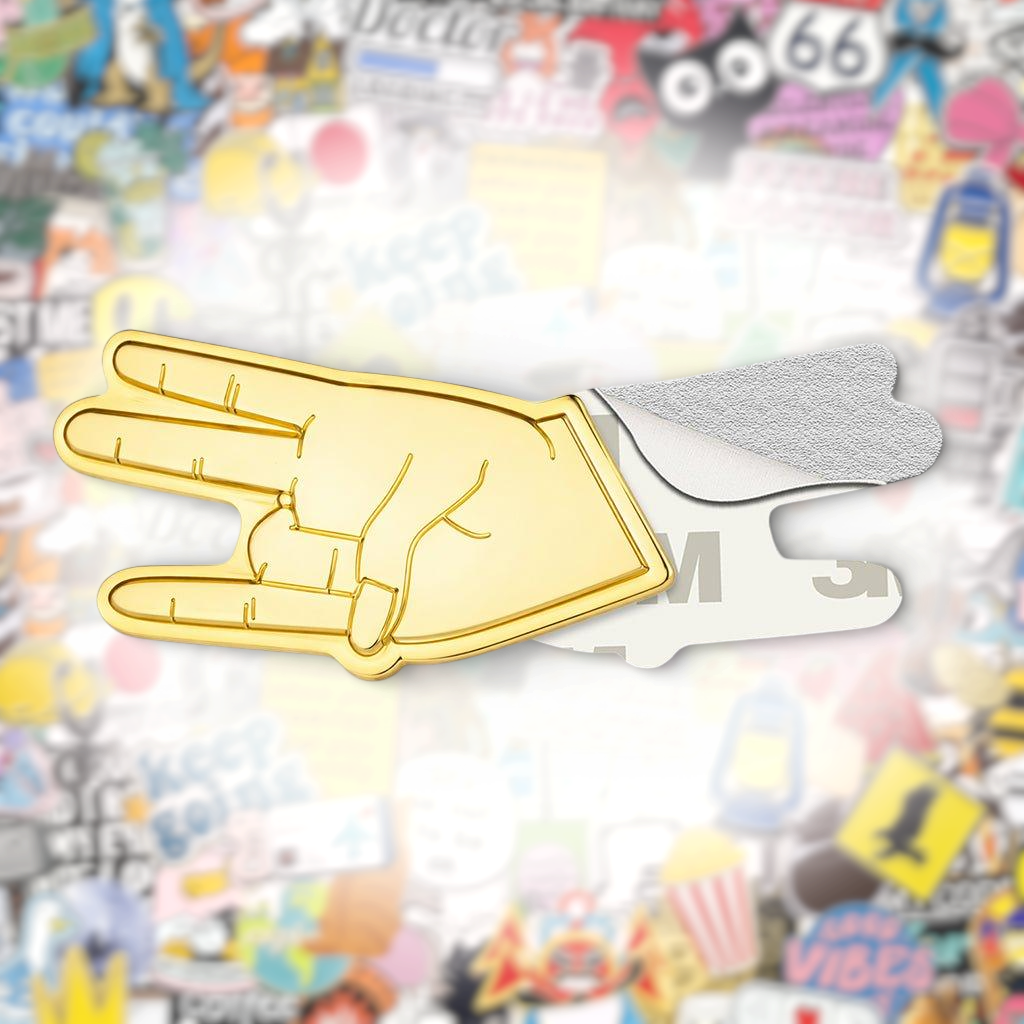 Shocker Hand Gesture Gold Metal Phone Sticker With 3M Sticky Backing - StickyPins
