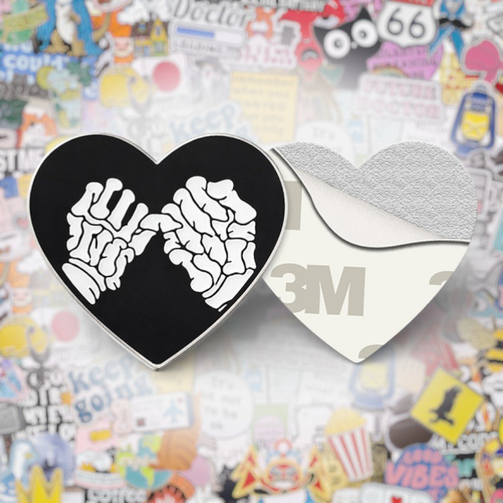 Skeleton Pinkie Swear Heart Metal Phone Sticker with 3M Sticky Backing - StickyPins