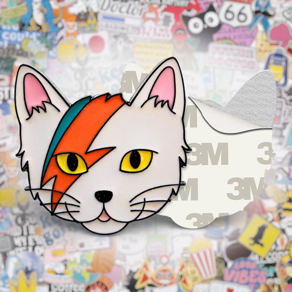 Ziggy Stardust Cat David Bowie Metal Phone Sticker With 3M Sticky Backing - StickyPins