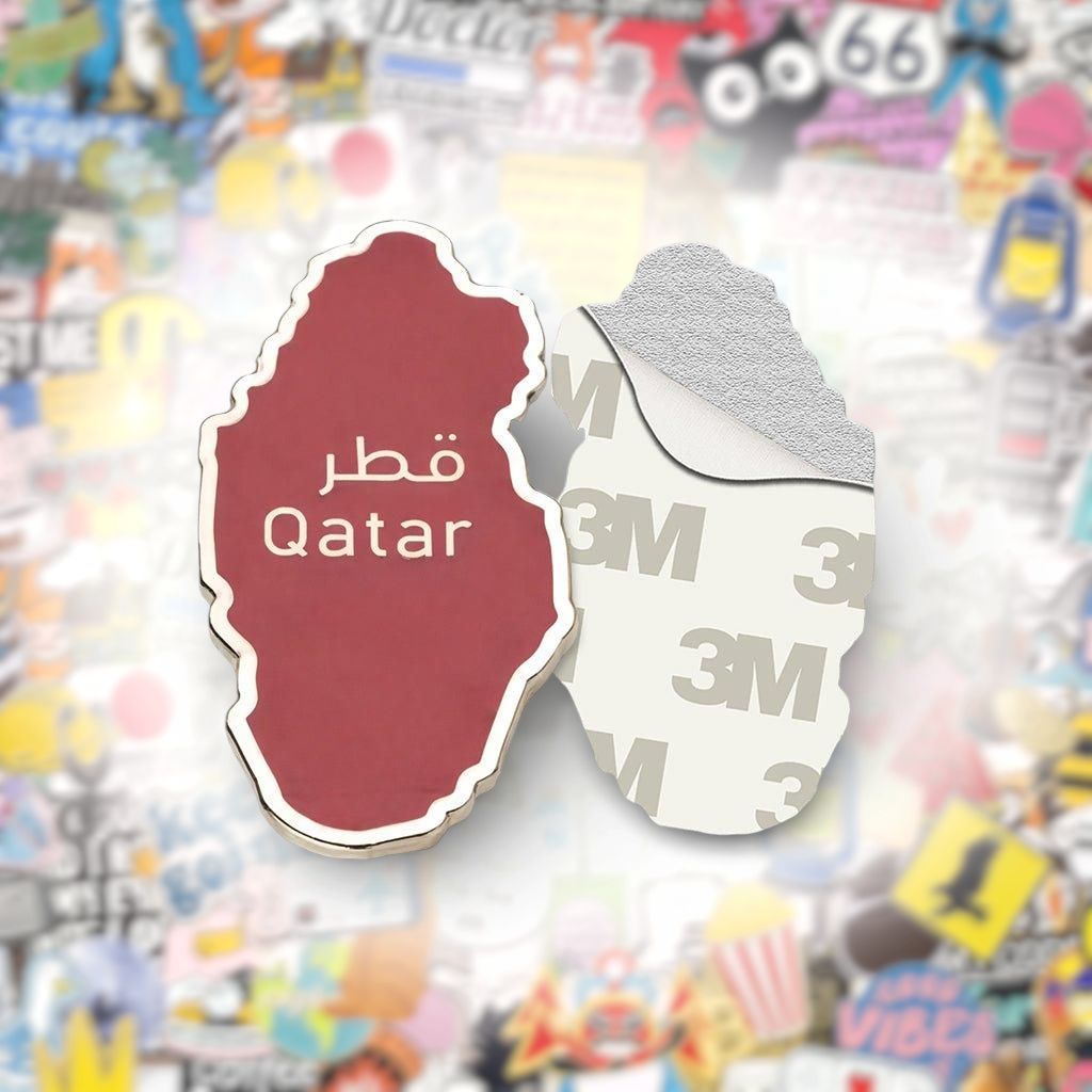 Qatar Map Red And Silver Metal Phone Sticker With 3M Sticky Backing - StickyPins