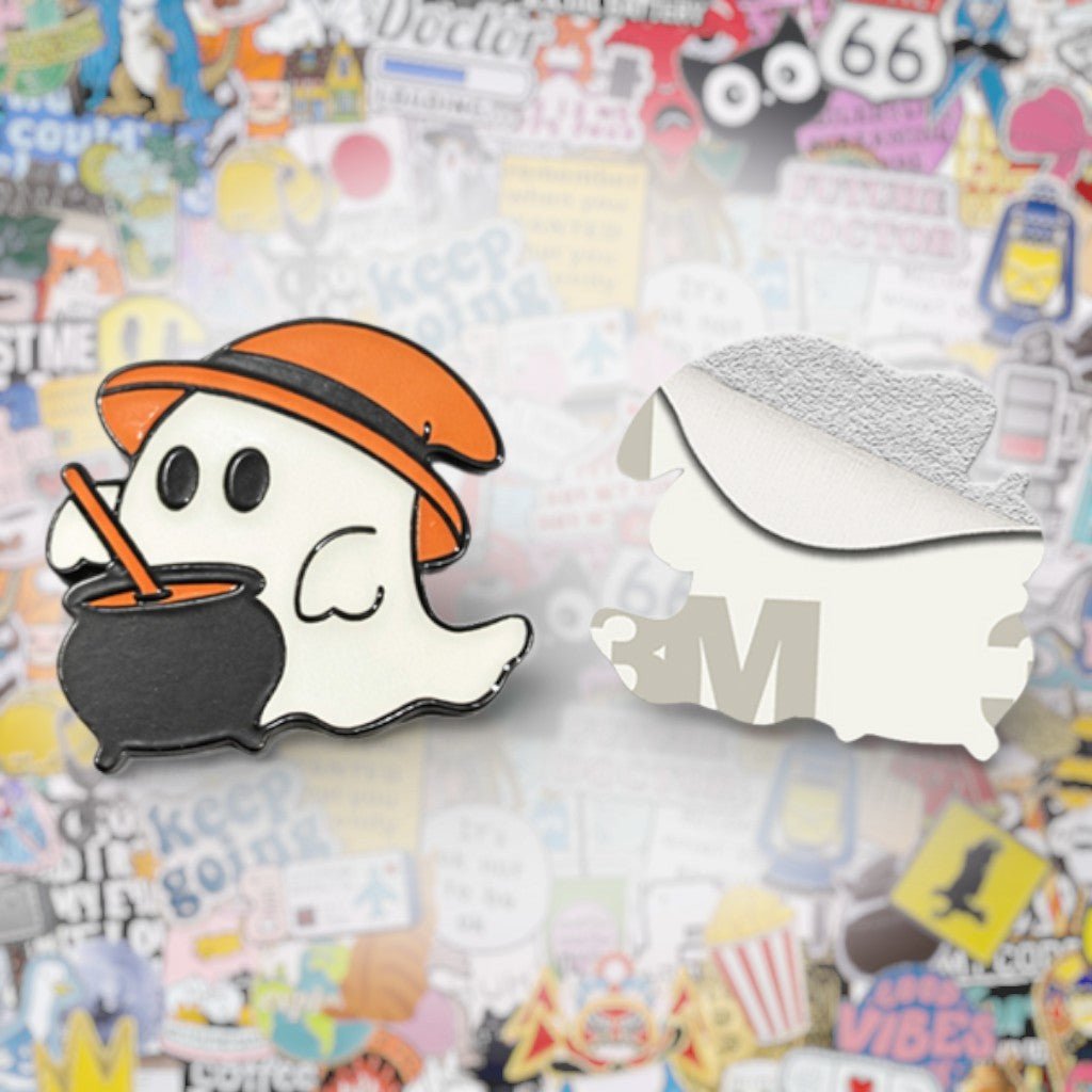 Cute Ghost Cauldron Metal Phone Sticker with 3M Sticky Backing - StickyPins