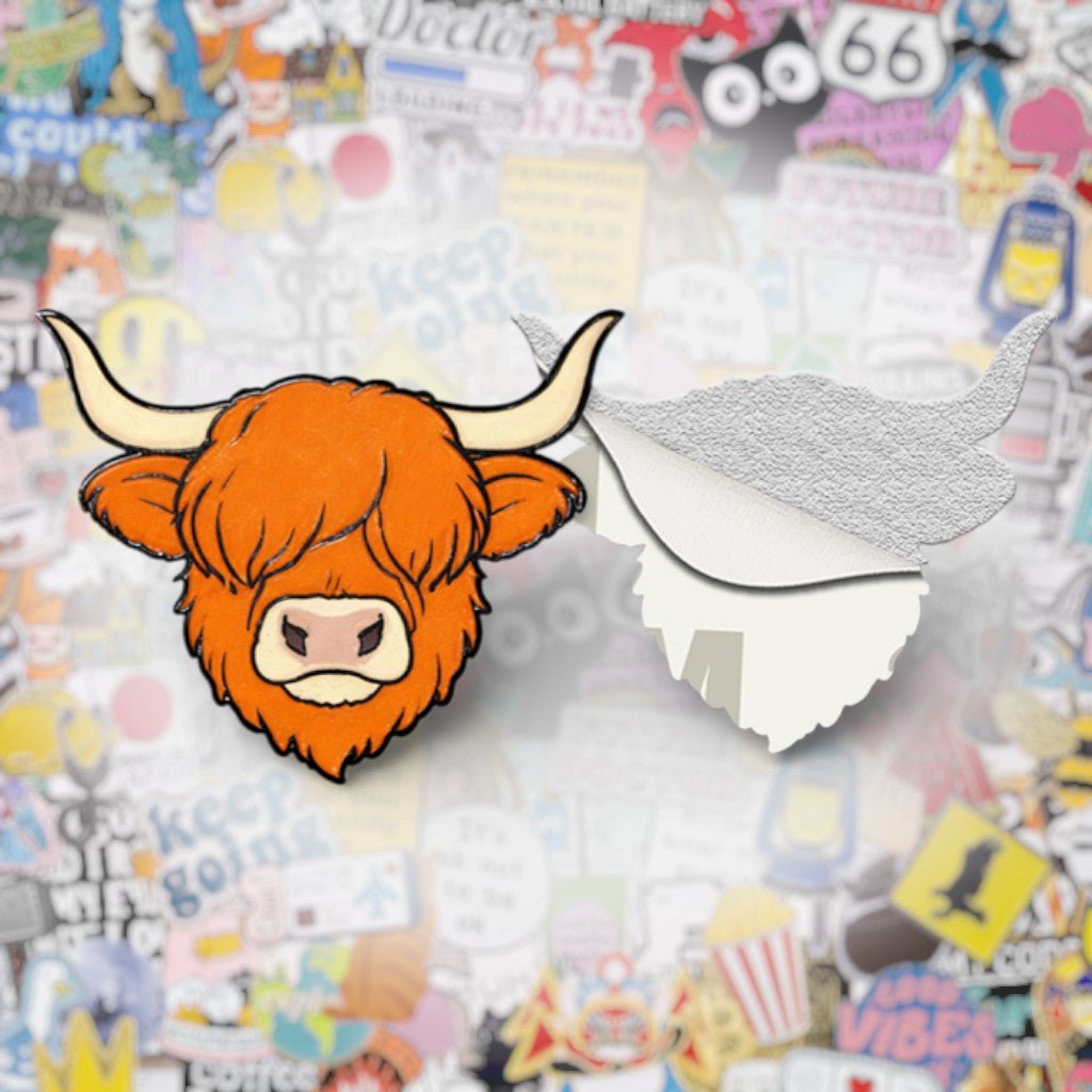 Highland Cow Metal Phone Sticker with 3M Sticky Backing - StickyPins
