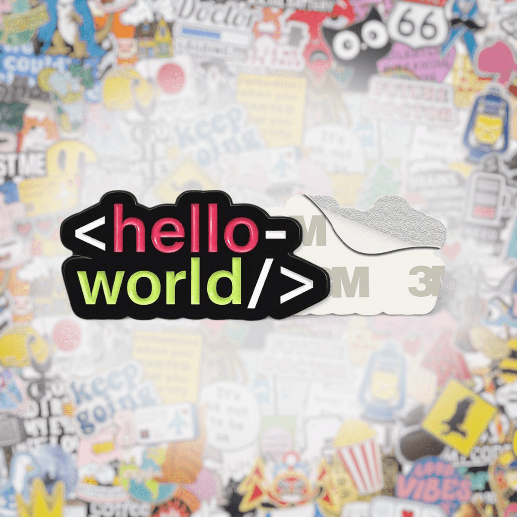 Hello World Metal Phone Sticker with 3M Sticky Backing - StickyPins