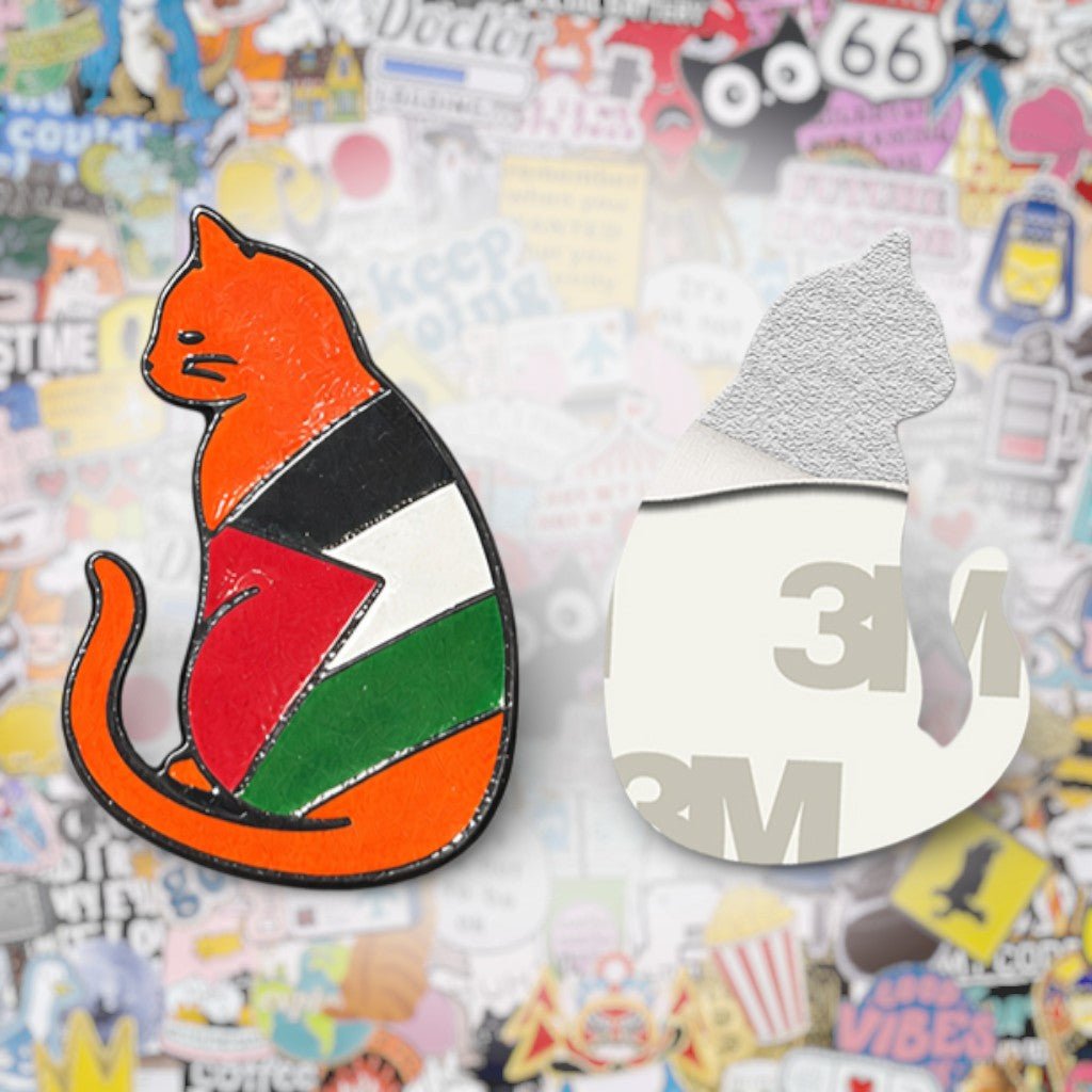 Palestine Flag Cat Metal Phone Sticker with 3M Sticky Backing - StickyPins