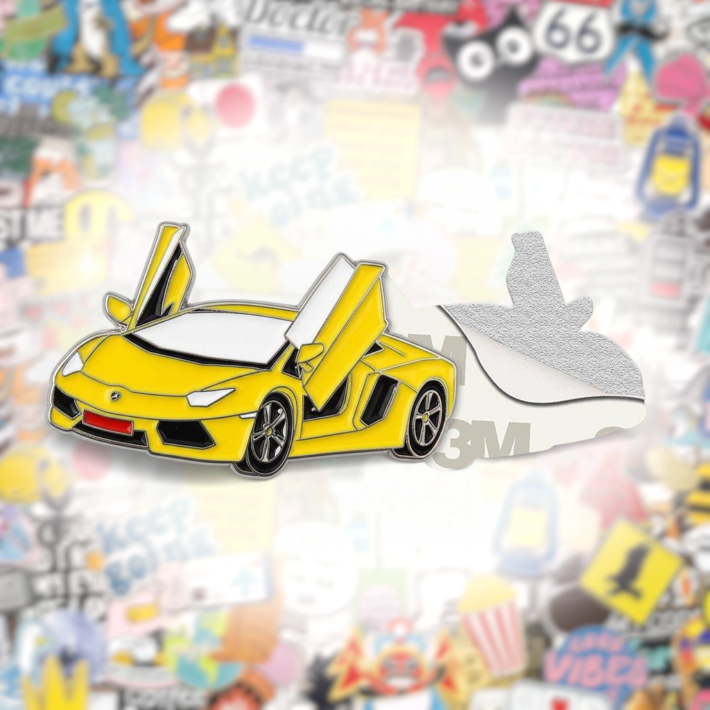 Lamborghini Huracan Yellow Supercar Metal Phone Sticker With 3M Sticky Backing - StickyPins