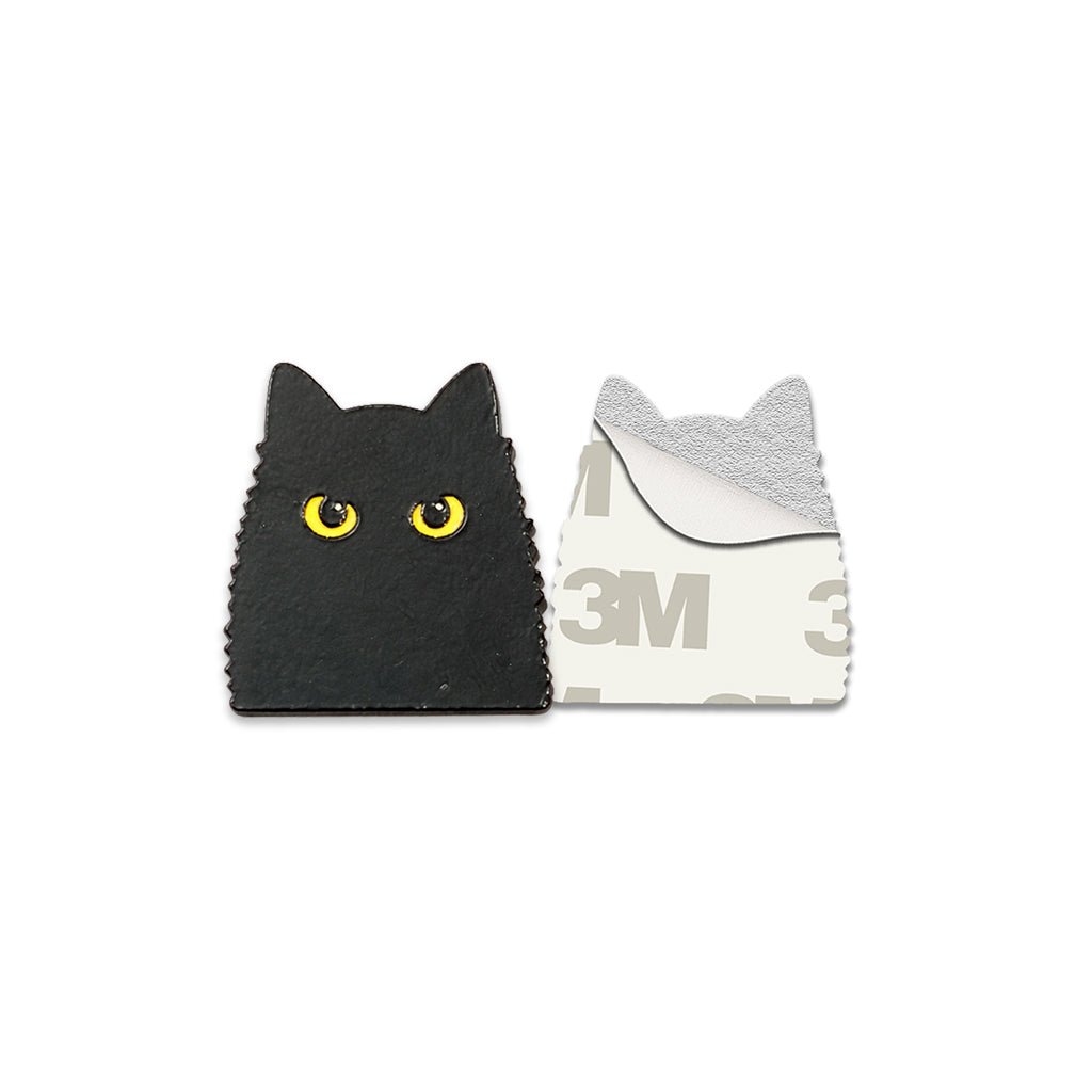 Fluffy Black Cat Metal Phone Sticker with 3M Sticky Backing - StickyPins