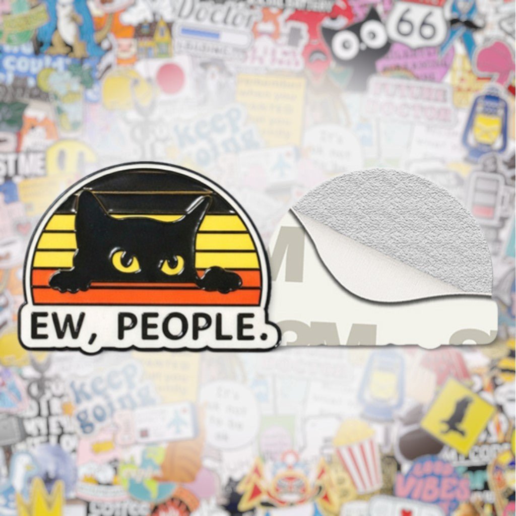 Ew, People Black Cat Metal Phone Sticker with 3M Sticky Backing - StickyPins