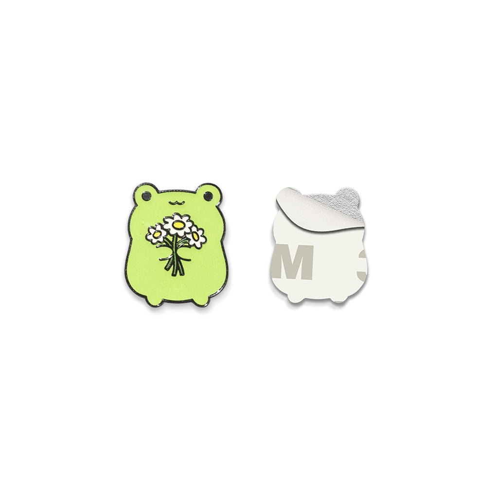 Cute Frog Holding Flowers Metal Phone Sticker with 3M Sticky Backing - StickyPins