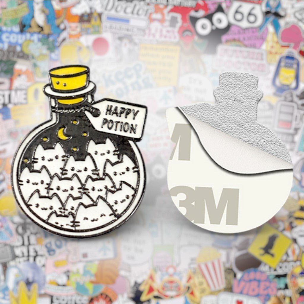 Cat Happy Potion Metal Phone Sticker with 3M Sticky Backing - StickyPins