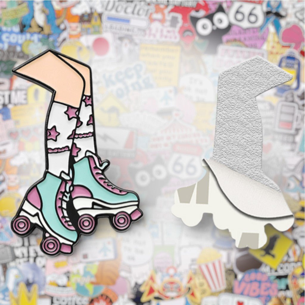 Retro Roller Skates Metal Phone Sticker with 3M Sticky Backing - StickyPins