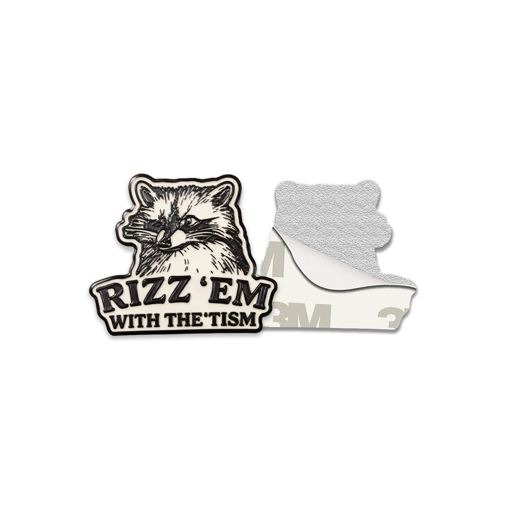 Rizz 'Em With The 'Tism Raccoon Metal Phone Sticker with 3M Sticky Backing - StickyPins