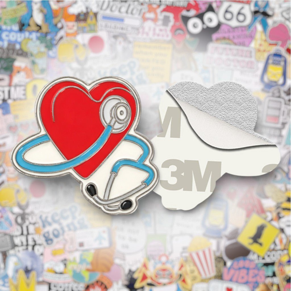 Stethoscope Heart Metal Phone Sticker with 3M Sticky Backing - StickyPins
