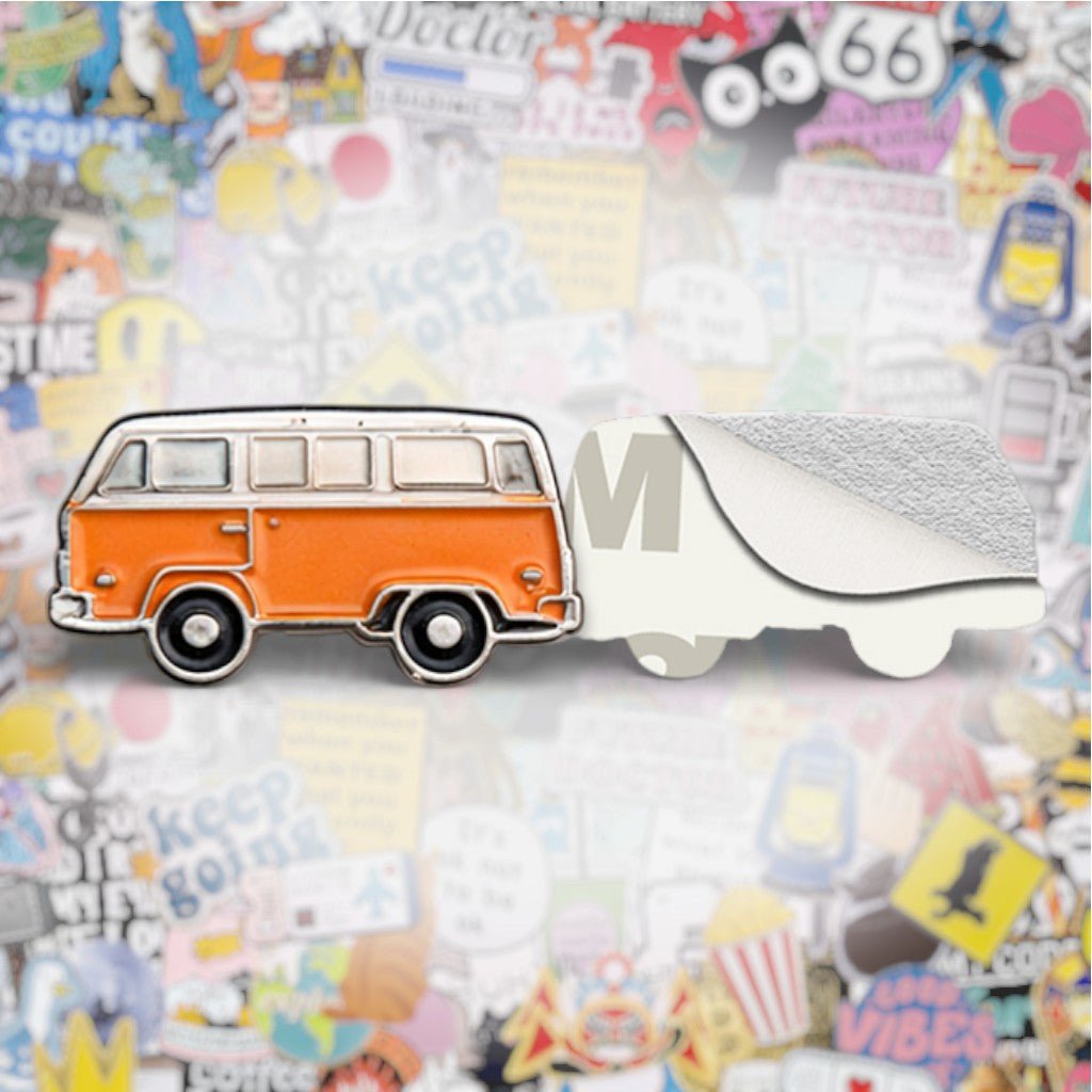 Mini Orange Campervan Metal Phone Sticker with 3M Sticky Backing - StickyPins