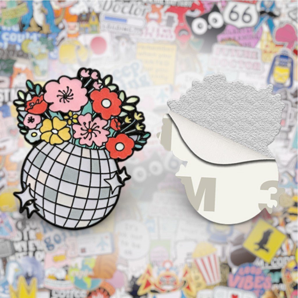 Disco Ball Flower Vase Metal Phone Sticker with 3M Sticky Backing - StickyPins