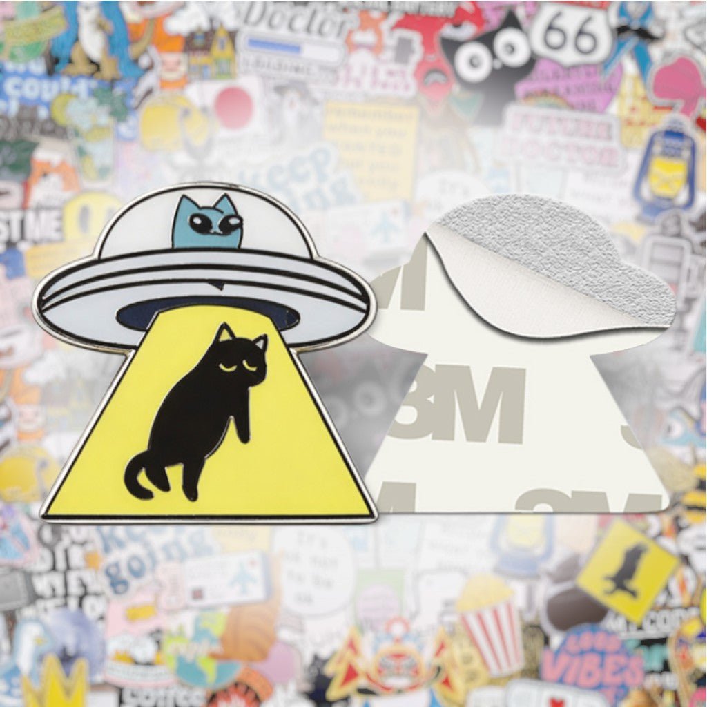 Black Cat UFO Metal Phone Sticker with 3M Sticky Backing - StickyPins