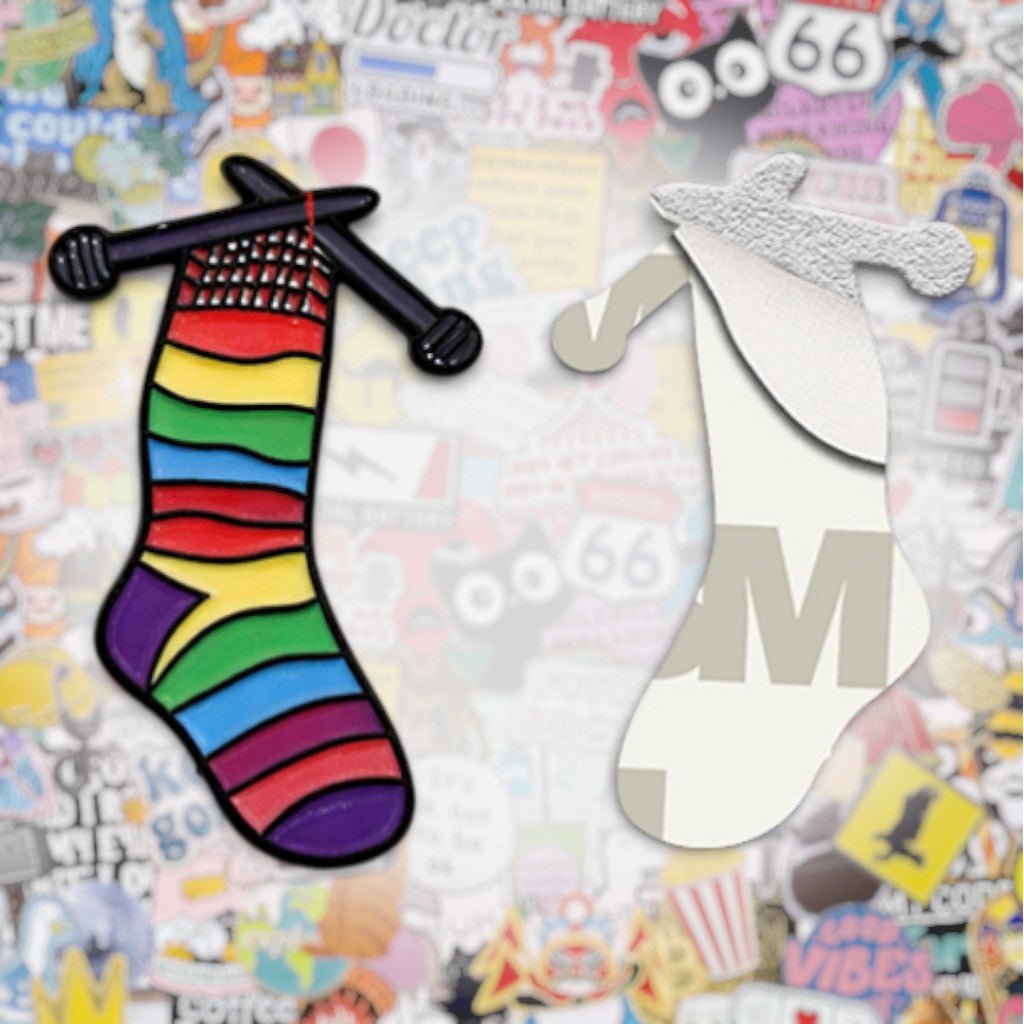 Rainbow Sock Knitting Metal Phone Sticker with 3M Sticky Backing - StickyPins