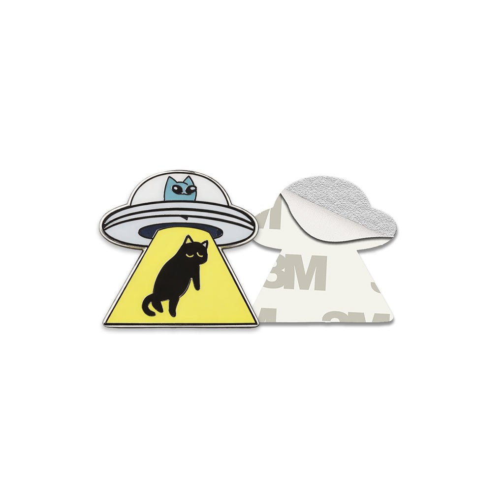 Black Cat UFO Metal Phone Sticker with 3M Sticky Backing - StickyPins