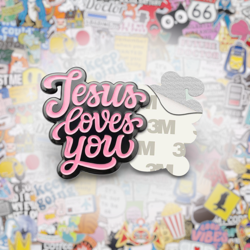Jesus Loves You Metal Phone Sticker with 3M Sticky Backing - StickyPins