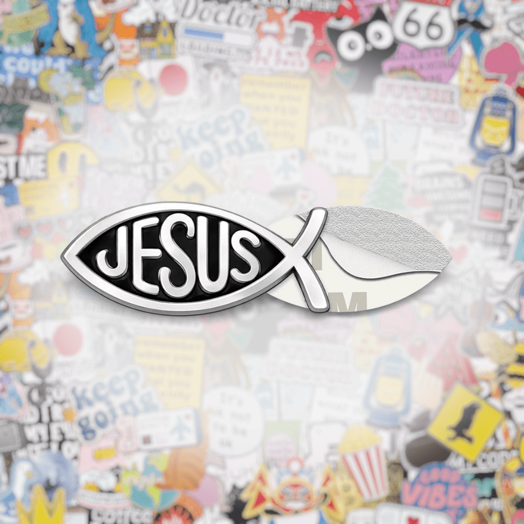 Jesus Fish Metal Phone Sticker with 3M Sticky Backing - StickyPins
