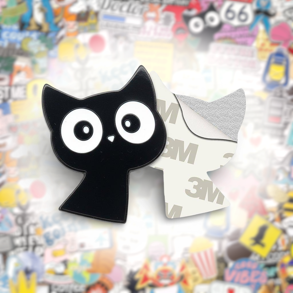 Wide - Eyed Black Cat Metal Phone Sticker With 3M Sticky Backing - StickyPins