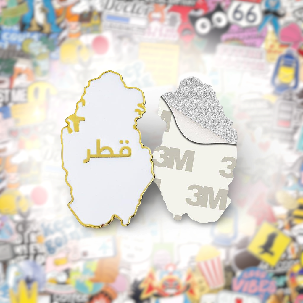 Qatar Map White and Gold Metal Phone Sticker With 3M Sticky Backing - StickyPins