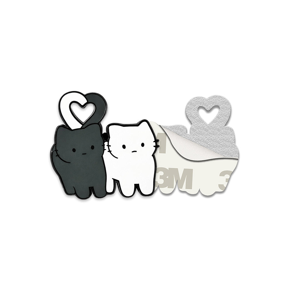 Black and White Cats Heart Tail Metal Phone Sticker with 3M Sticky Backing - StickyPins