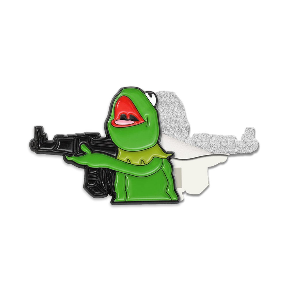 Kermit Shooting AK - 47 Gun Metal Phone Sticker With 3M Sticky Backing - StickyPins