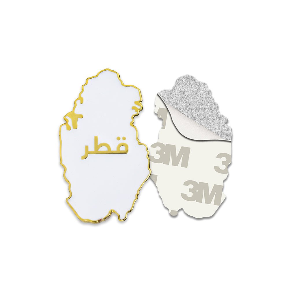Qatar Map White and Gold Metal Phone Sticker With 3M Sticky Backing - StickyPins