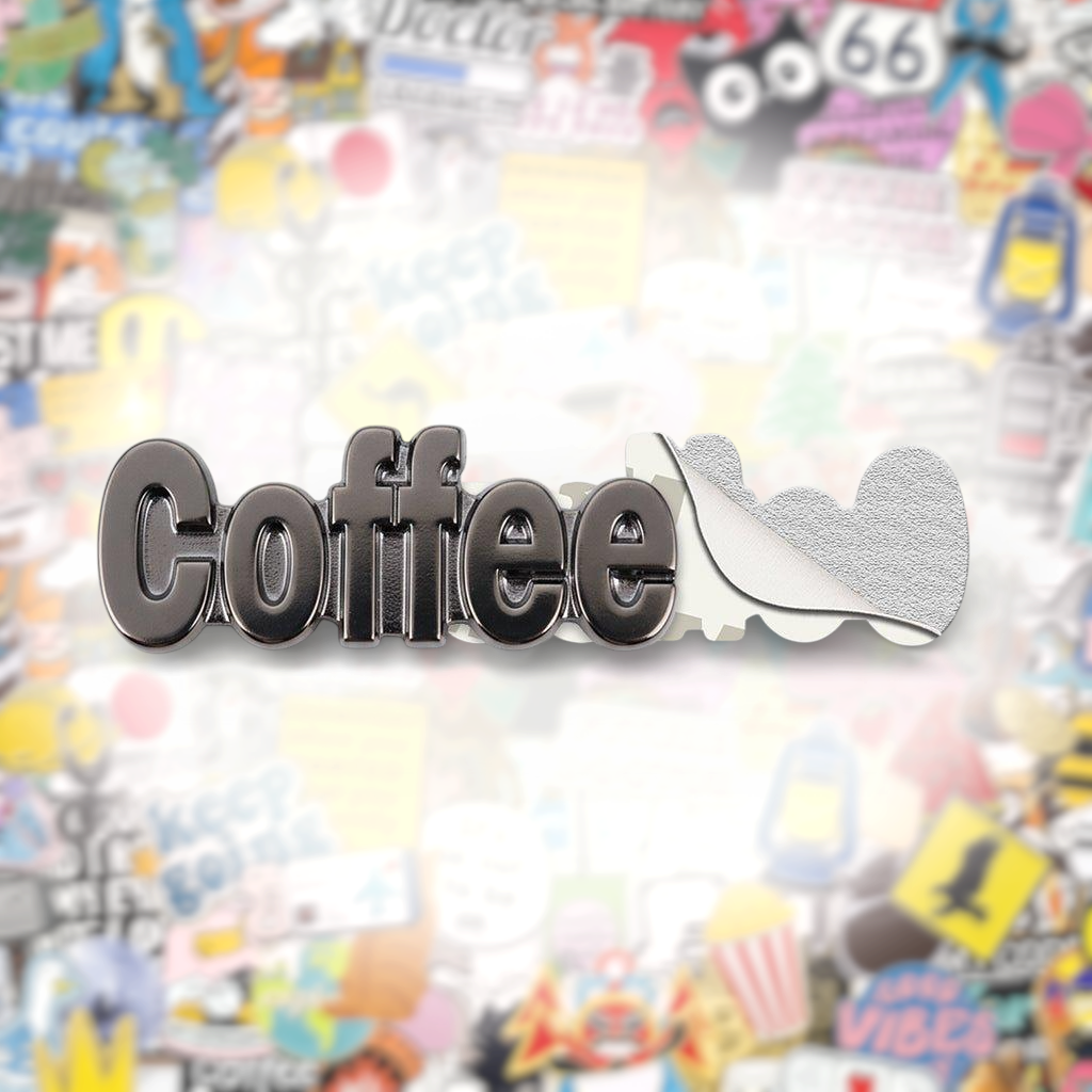 Coffee Word Metal Phone Sticker With 3M Sticky Backing - StickyPins